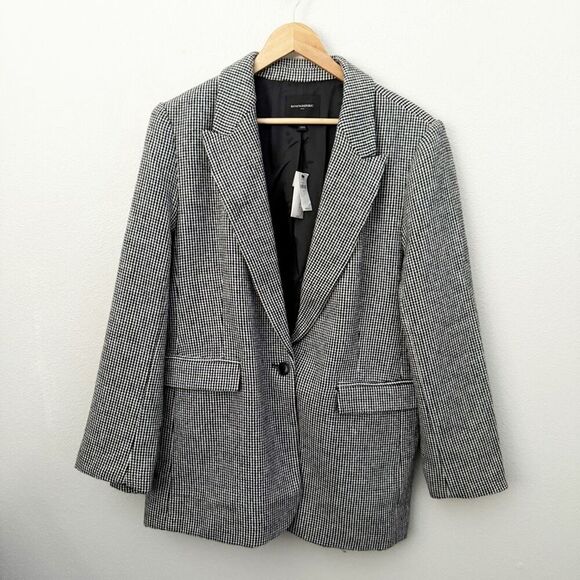 BANANA REPUBLIC | NWT Wool Blend Houndstooth Blazer Jacket Black White | Size 18 - Picture 5 of 11